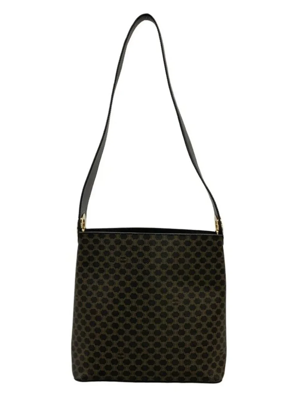 CELINE Macadam/Circle Logo Black Brown PVC Leather Shoulder Bag - Picture 3 of 15
